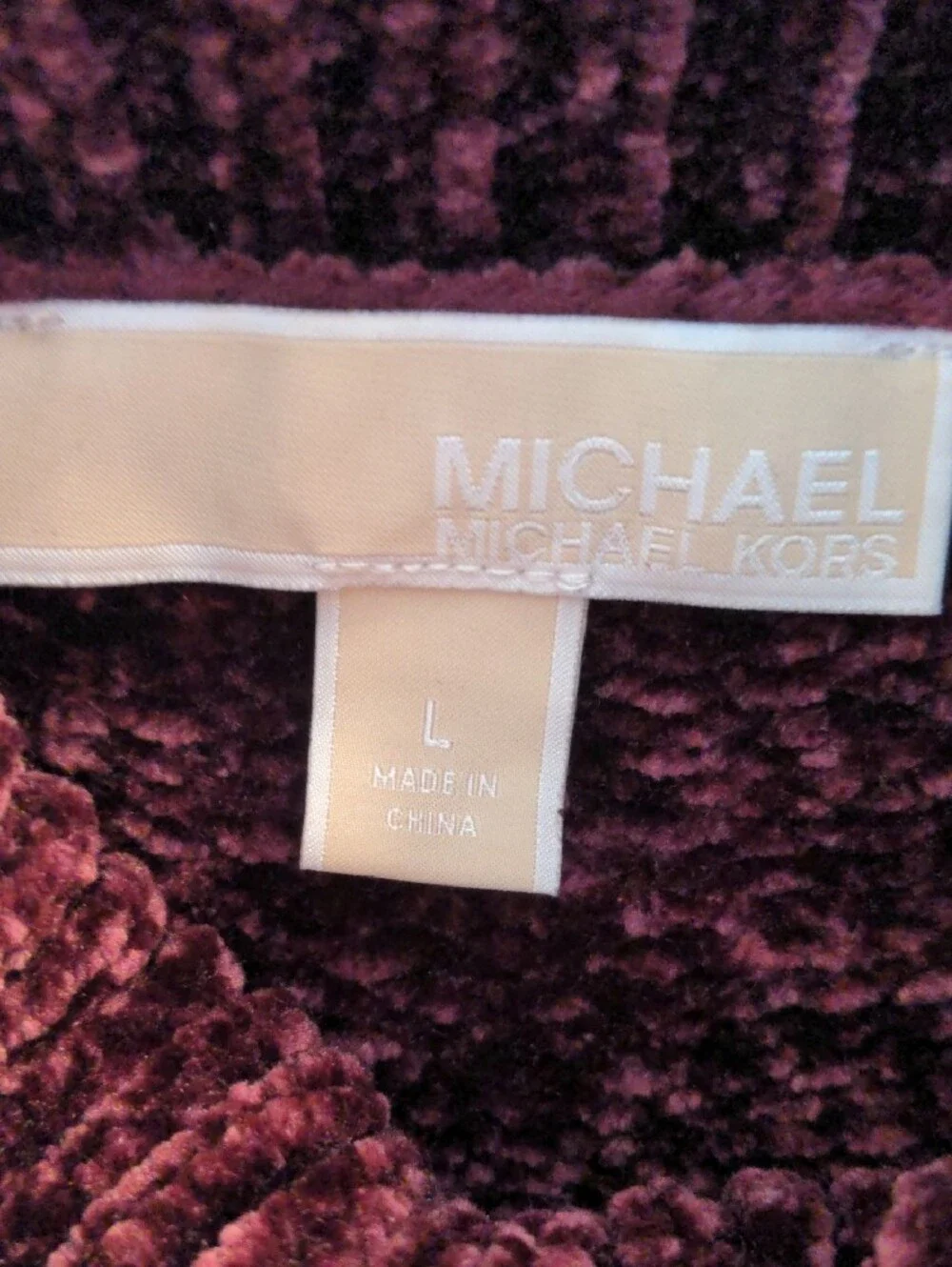 New Michael Kors Plum Purple Chenille Cowl Neck Sweater, Sz L, Cozy